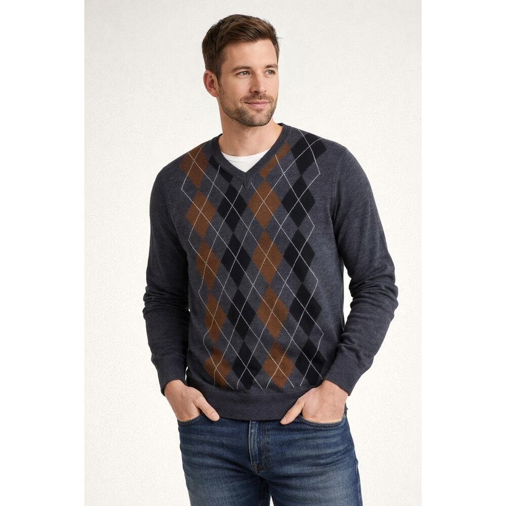 Wilke-Rodriguez Sweater Mens XLT Argyle V Neck Preppy Dark Academia Old Money